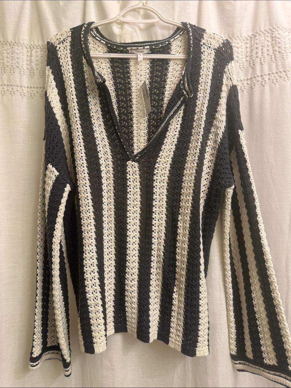 Maurices Striped Open-Knit V-Neck Sweater